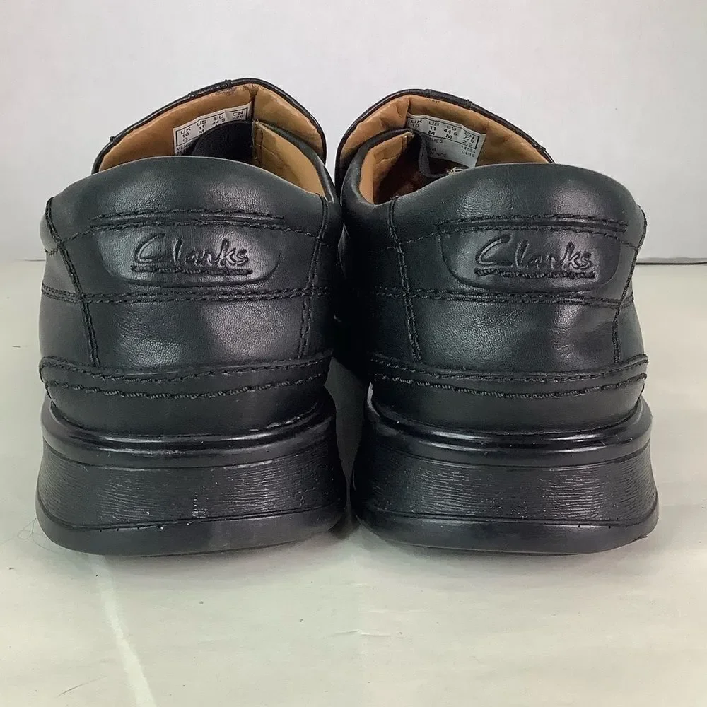 CLARKS COLLECTION Cushion Ortholite Black Leather Oxford Slip On Shoes Sz 11